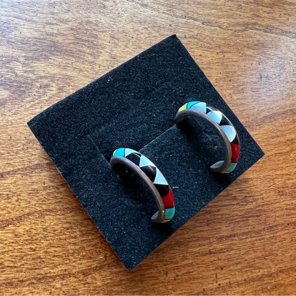 Sterling silver inlay earrings - Picture 3 of 5